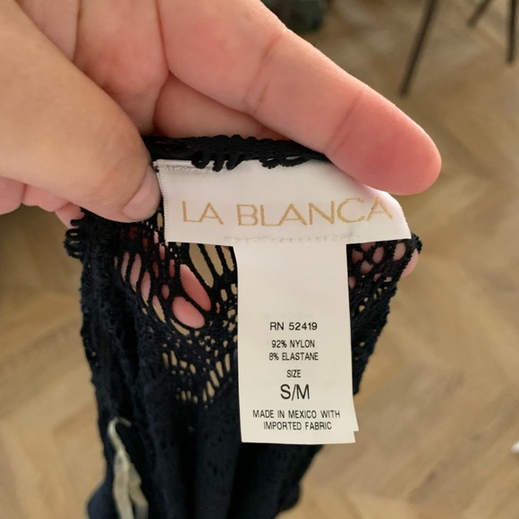 La Blanca swimsuit black fringe crochet open cover up size S/M - Picture 4 of 7